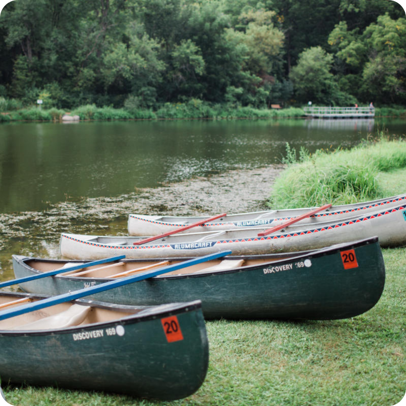A photo of canoes on the riverbed at Quarry Hill Park in Rochester MN